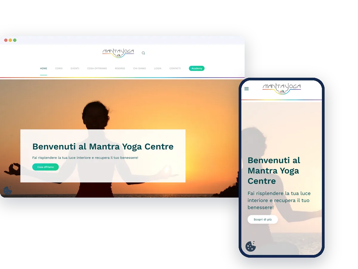 Sito web mostrato su computer e telefono